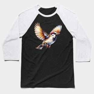 Watercolor Flying House Sparrow Baseball T-Shirt